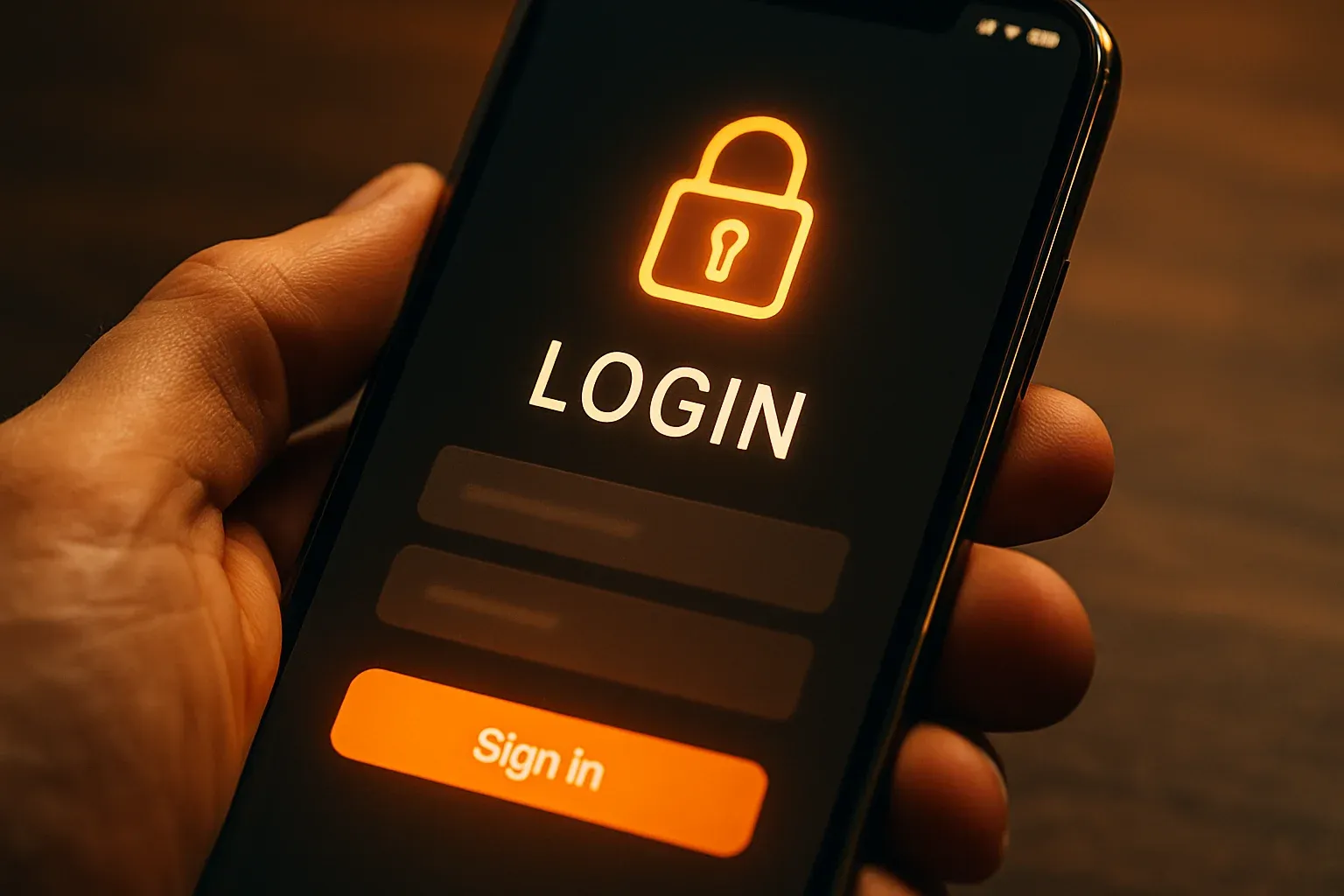 Macro photo of smartphone showing secure login screen with padlock icon